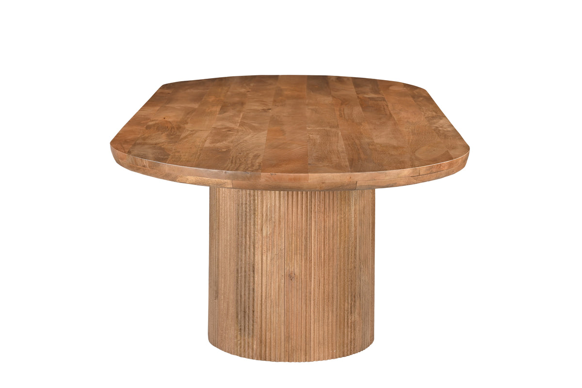 Eettafel Sevilla bruin mangohout 300 cm, zijaanzicht op witte achtergrond
