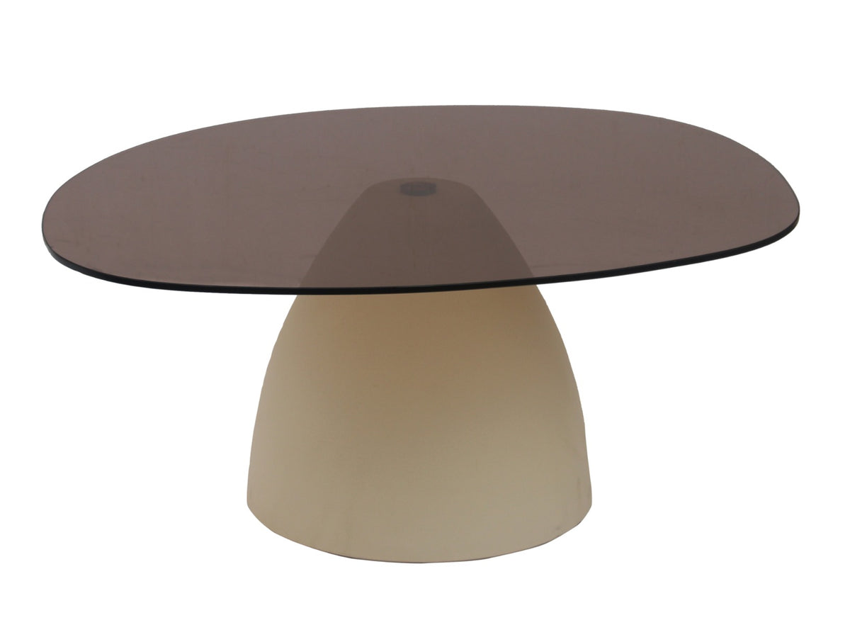 Salontafel Mylon glas organisch 86cm, vooraanzicht op witte achtergrond