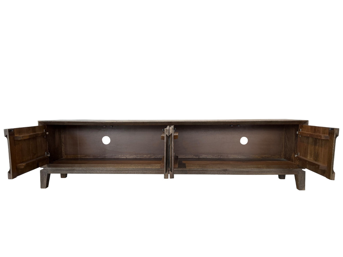 Tv-meubel Cortez bruin mangohout, detail van de functie