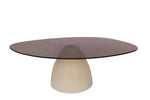 Salontafel Mylon glas organisch 110cm, vooraanzicht op witte achtergrond