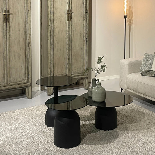 Bijzettafel Isa | Zwart Glas | Ø50 cm