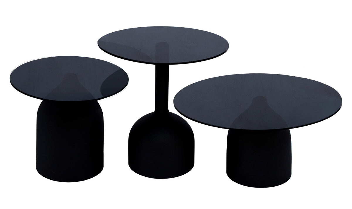 Bijzettafel Isa zwart glas ø55 cm, detail van het materiaal