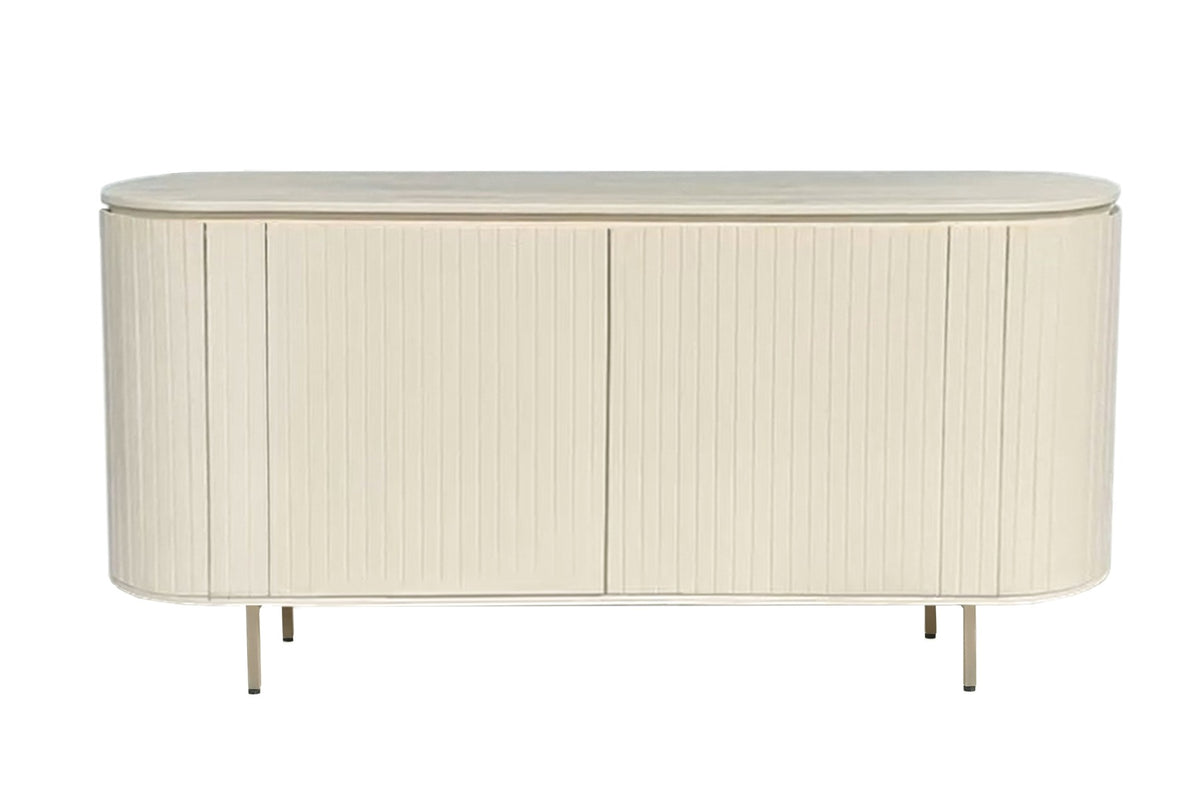 Dressoir Patou beige mangohout, vooraanzicht op witte achtergrond