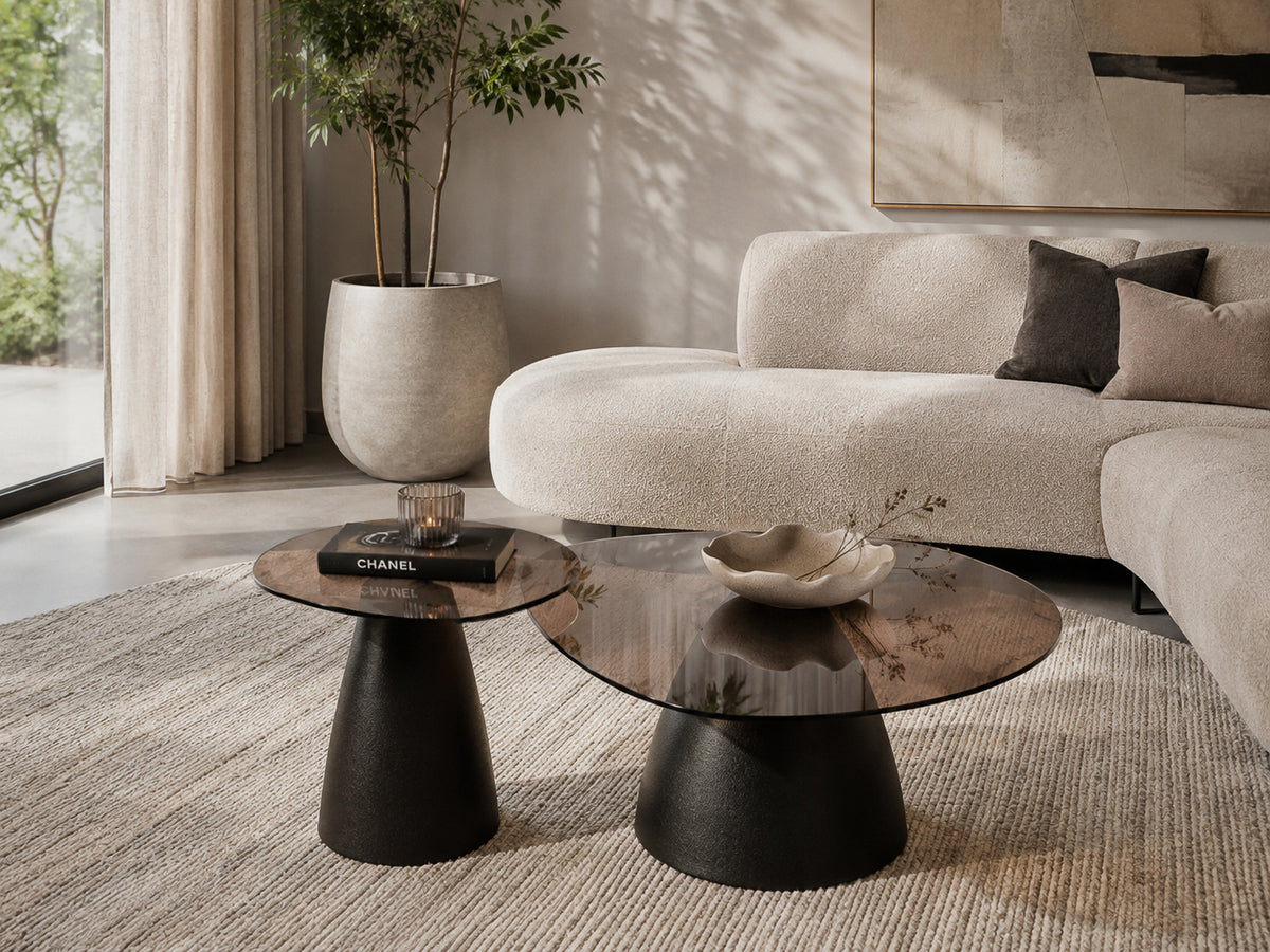 Salontafel Mylon bruin glas in een interieur