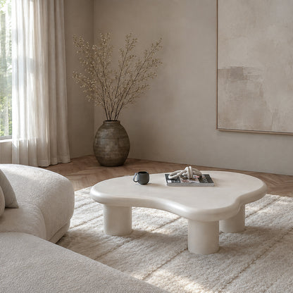 Salontafel Feline wit beton, vooraanzicht in een interieur