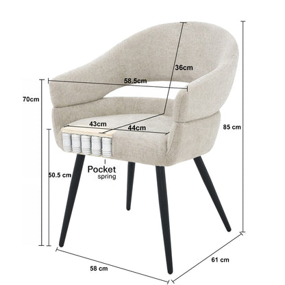 Eetkamerstoel Megan beige stof, maatvoering met afmetingen