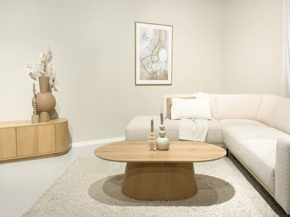 Salontafel Novero naturel eiken fineer, vooraanzicht in een interieur