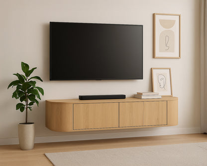 Tv-meubel Novero | Naturel Eiken fineer | Zwevend — Vooraanzicht - sfeer