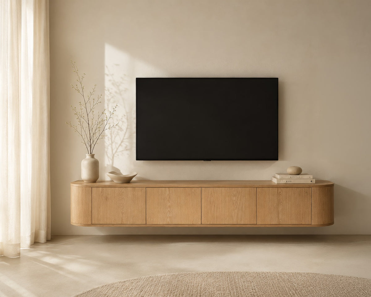 Tv-meubel Novero | Naturel Eiken fineer | Zwevend — Vooraanzicht - sfeer