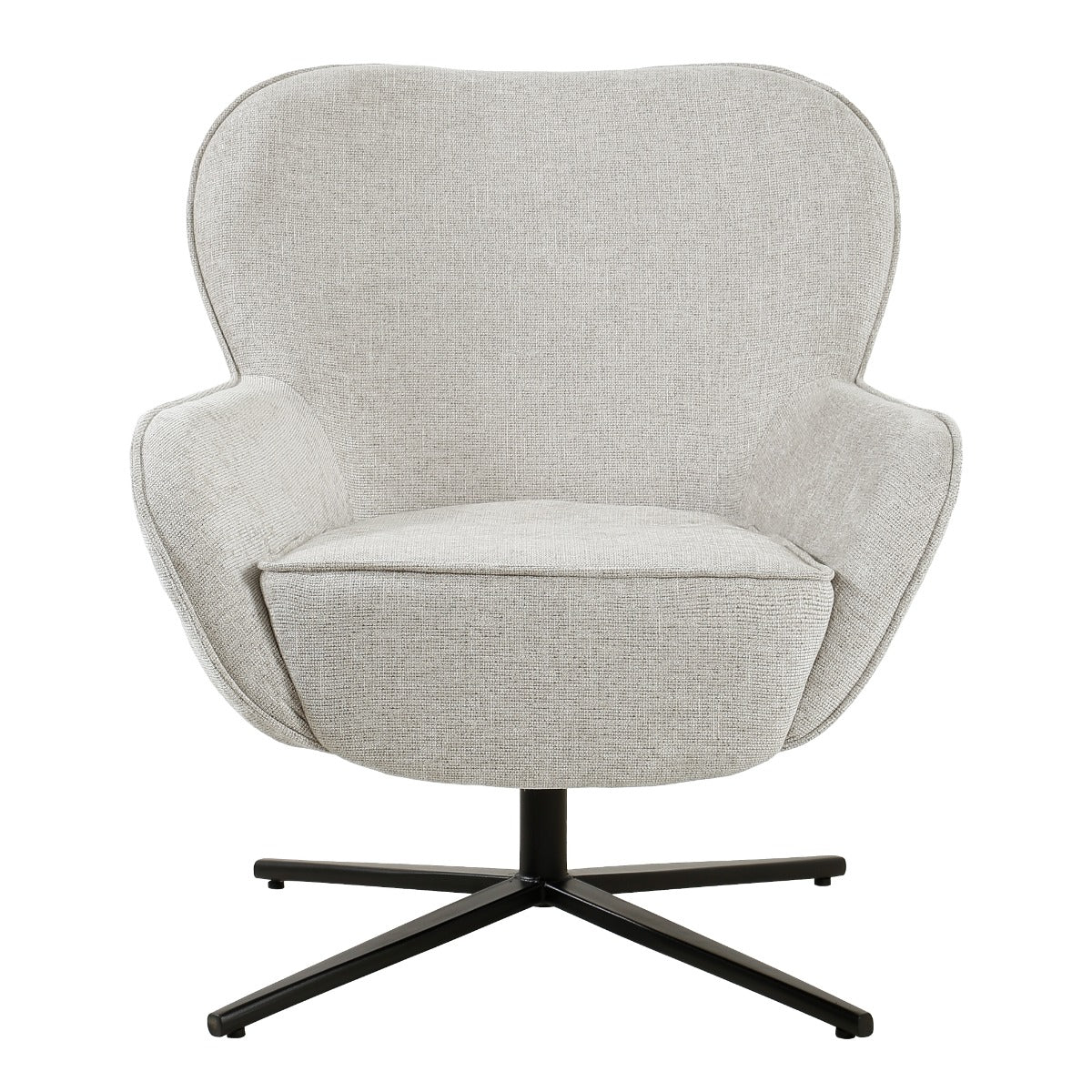 Fauteuil Sven beige stof, vooraanzicht op witte achtergrond