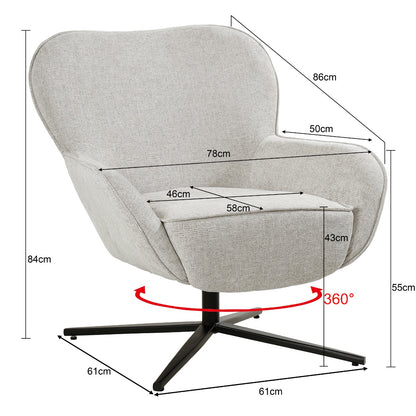 Fauteuil Sven beige stof, maatvoering met afmetingen