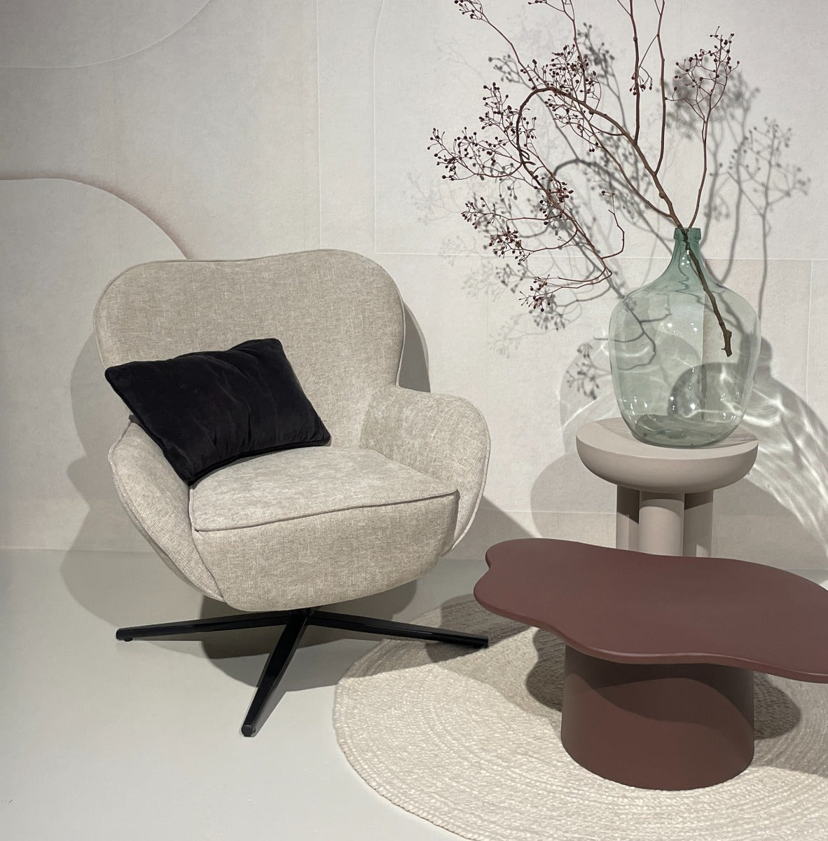 Fauteuil Sven beige stof in een interieur