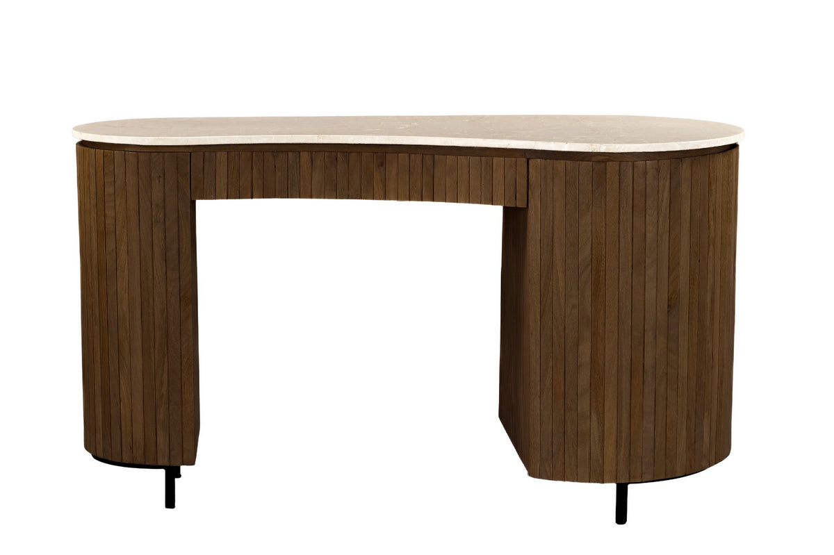 Bureau Dexter beige mangohout, vooraanzicht op witte achtergrond