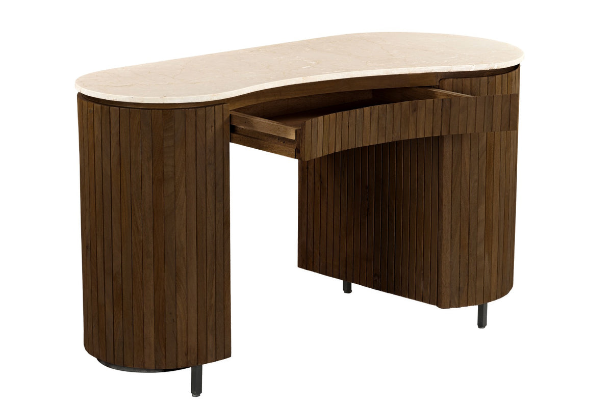 Bureau Dexter beige mangohout, vooraanzicht op witte achtergrond