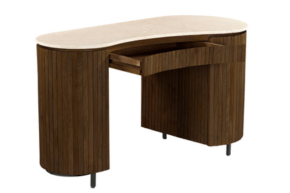 Bureau Dexter beige mangohout, vooraanzicht op witte achtergrond