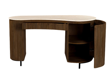 Bureau Dexter beige mangohout, vooraanzicht op witte achtergrond
