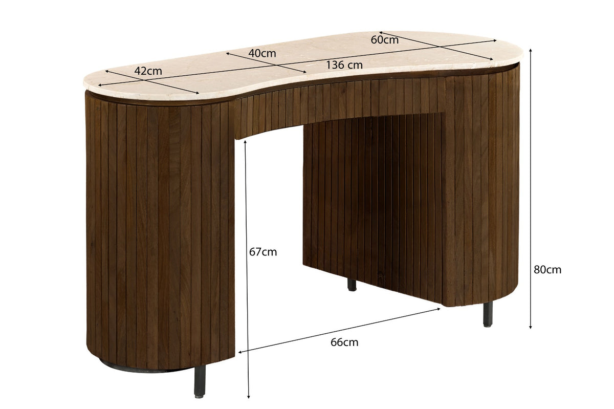Bureau Dexter beige mangohout, maatvoering met afmetingen