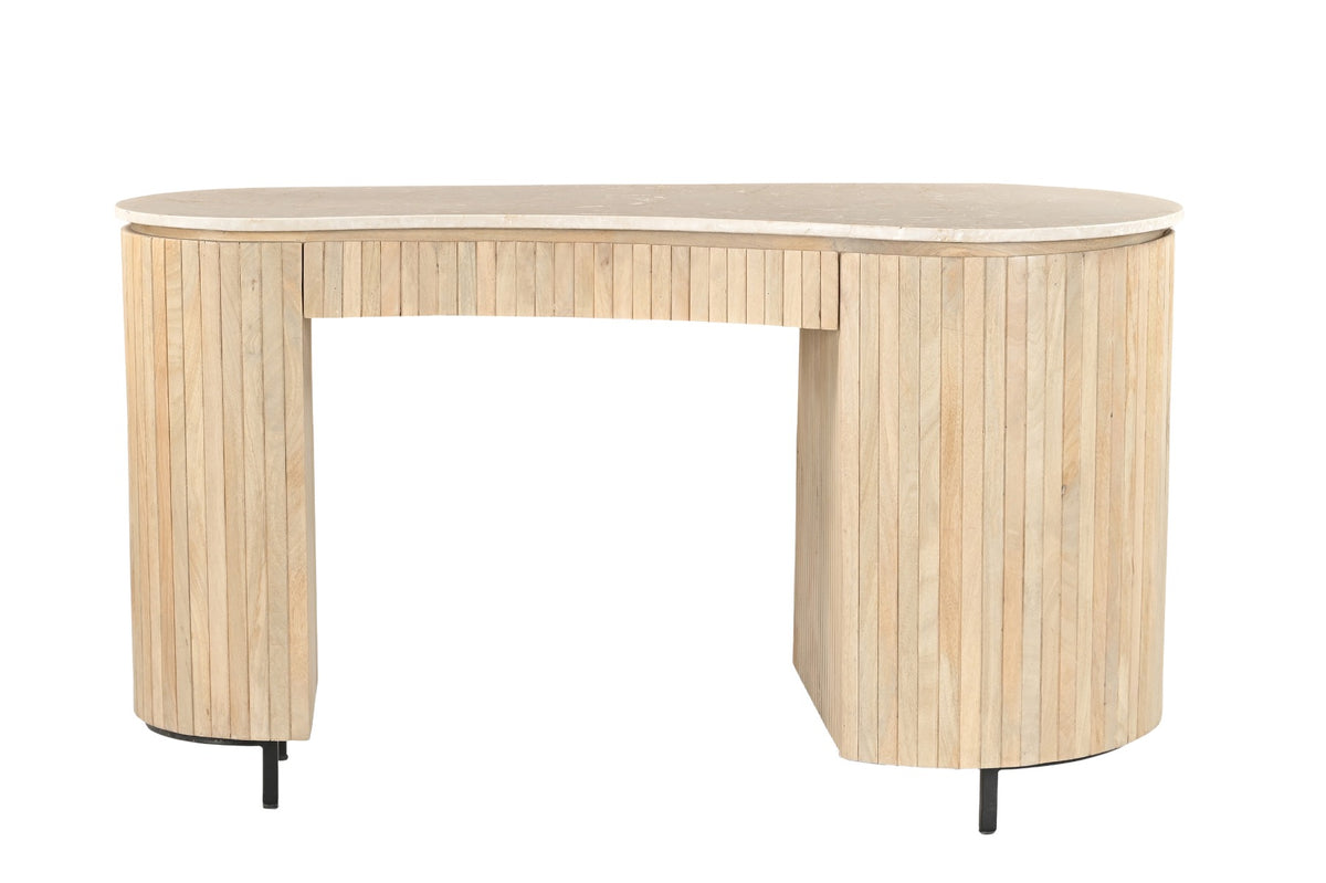 Bureau Dexter beige mangohout, vooraanzicht op witte achtergrond