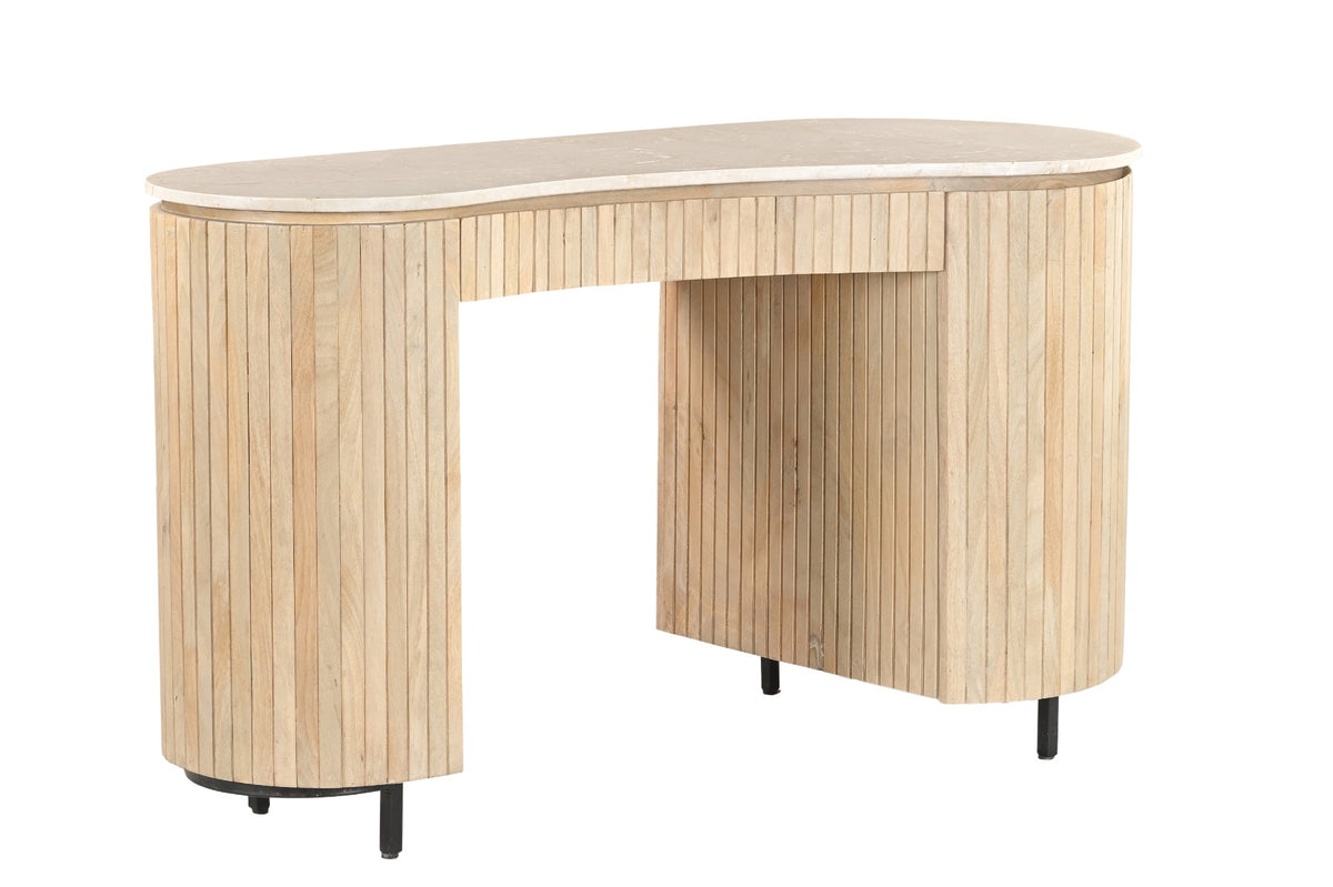 Bureau Dexter beige mangohout, vooraanzicht op witte achtergrond