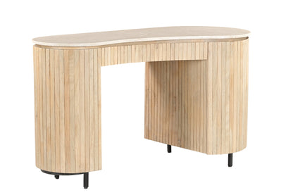 Bureau Dexter beige mangohout, vooraanzicht op witte achtergrond