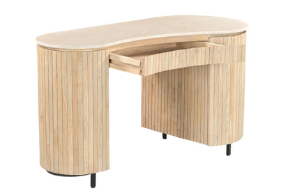 Bureau Dexter beige mangohout, vooraanzicht op witte achtergrond