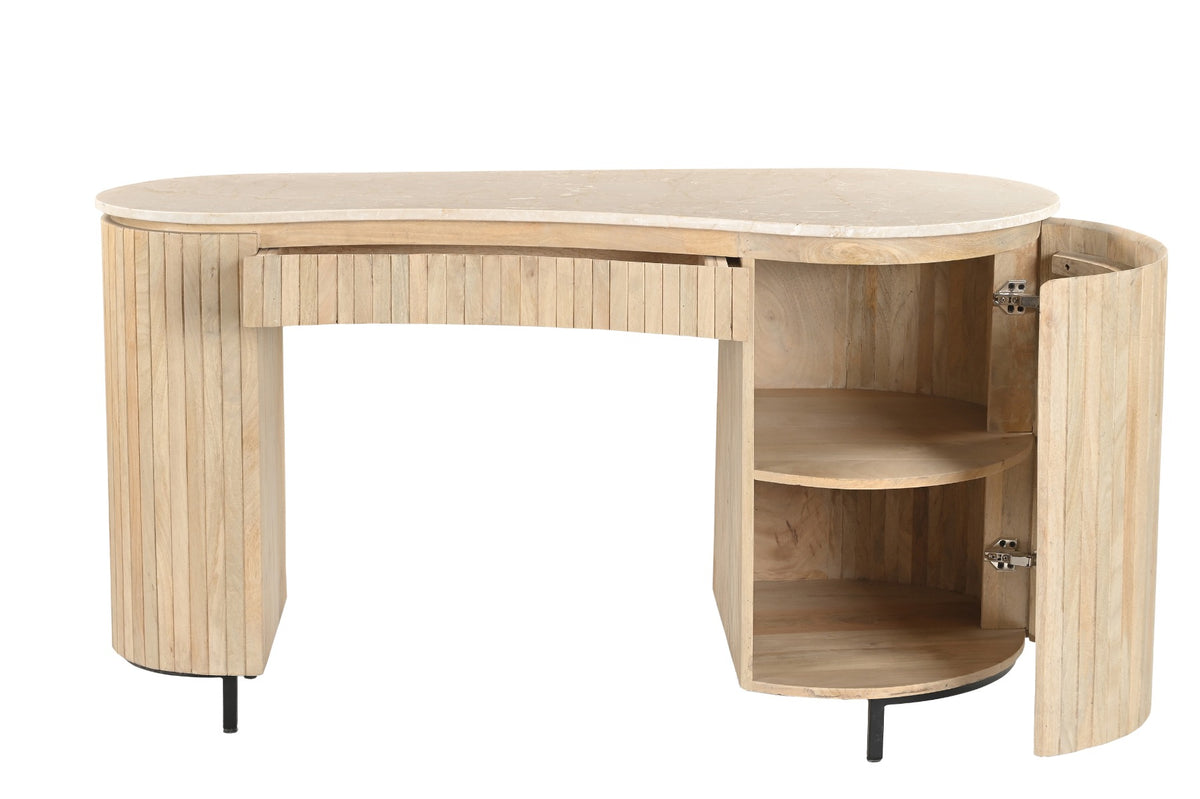 Bureau Dexter beige mangohout, vooraanzicht op witte achtergrond