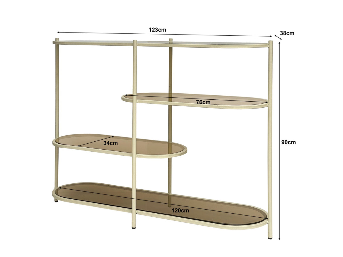 Opbergkast Jill ecru glas 90 cm, maatvoering met afmetingen