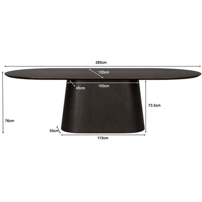 Eettafel Novero eiken fineer, maatvoering met afmetingen