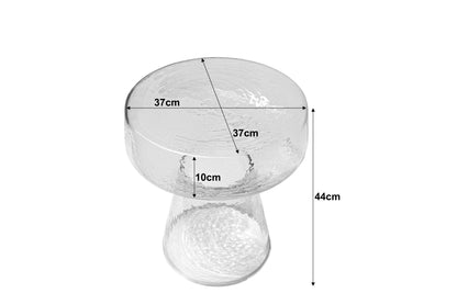 Bijzettafel Bo transparant glas, maatvoering met afmetingen
