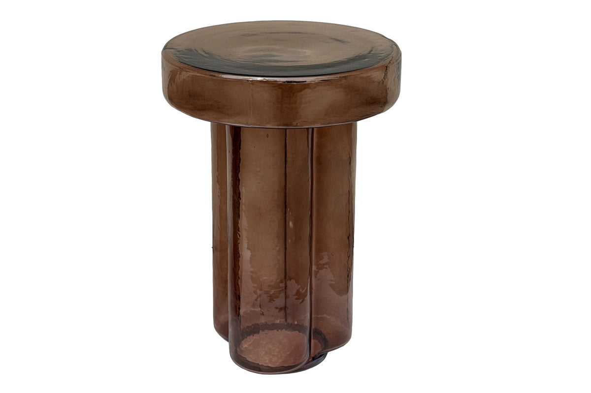 Bijzettafel Lio bruin glas 37 cm, vooraanzicht op witte achtergrond