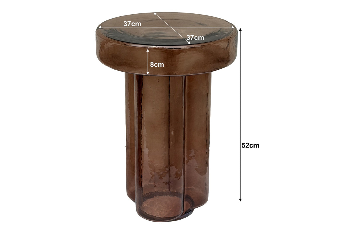 Bijzettafel Lio bruin glas 37 cm, maatvoering met afmetingen