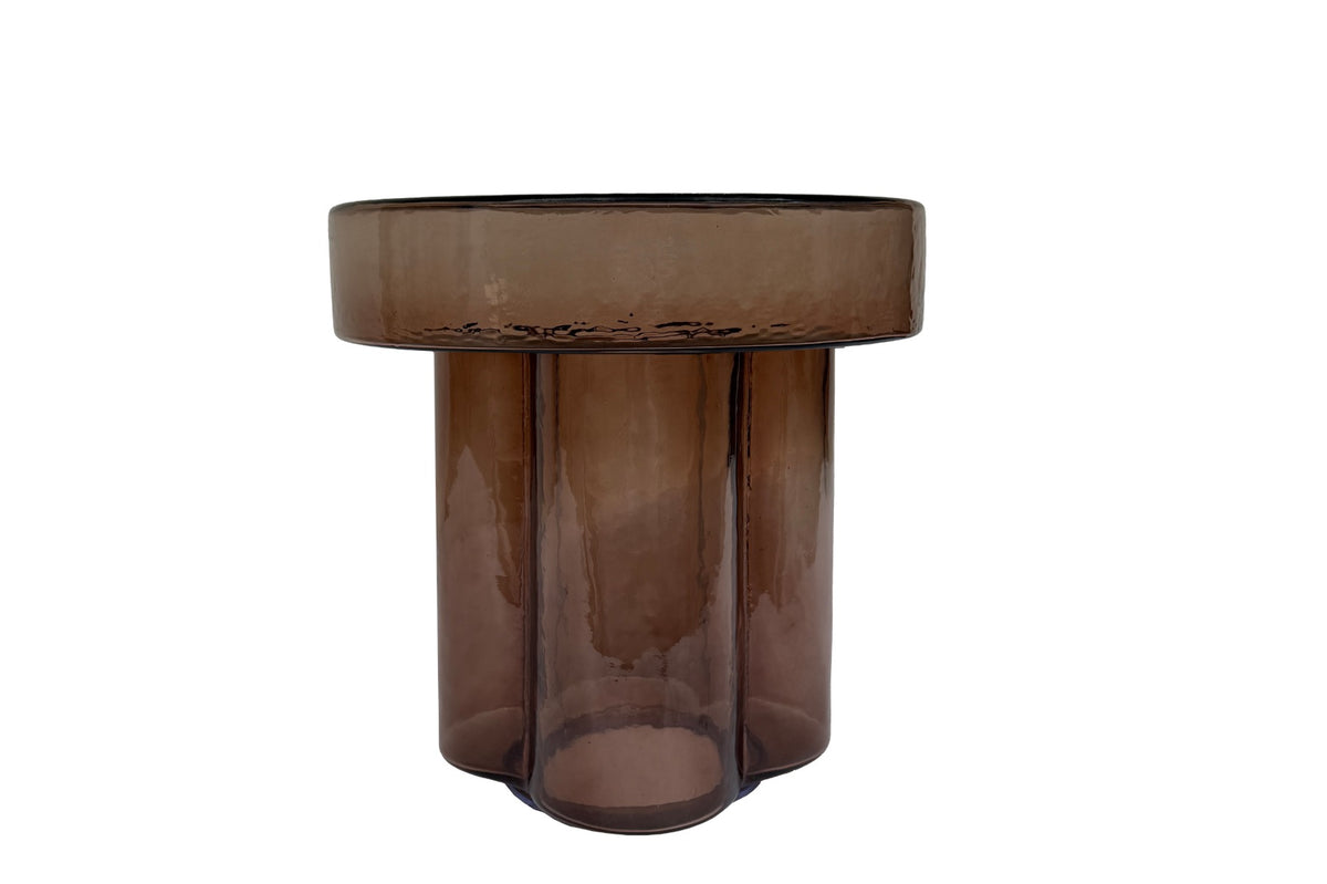 Bijzettafel Lio bruin glas 40 cm, zijaanzicht op witte achtergrond