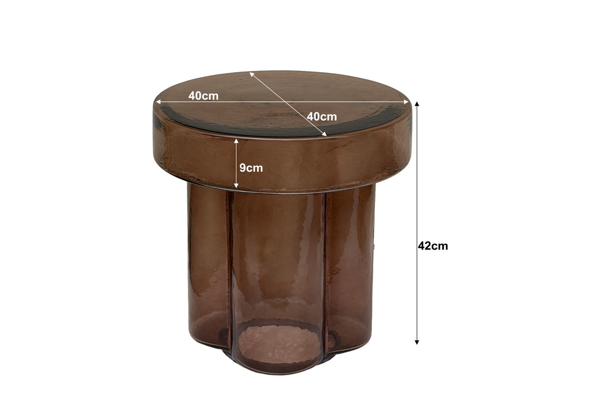 Bijzettafel Lio bruin glas 40 cm, maatvoering met afmetingen
