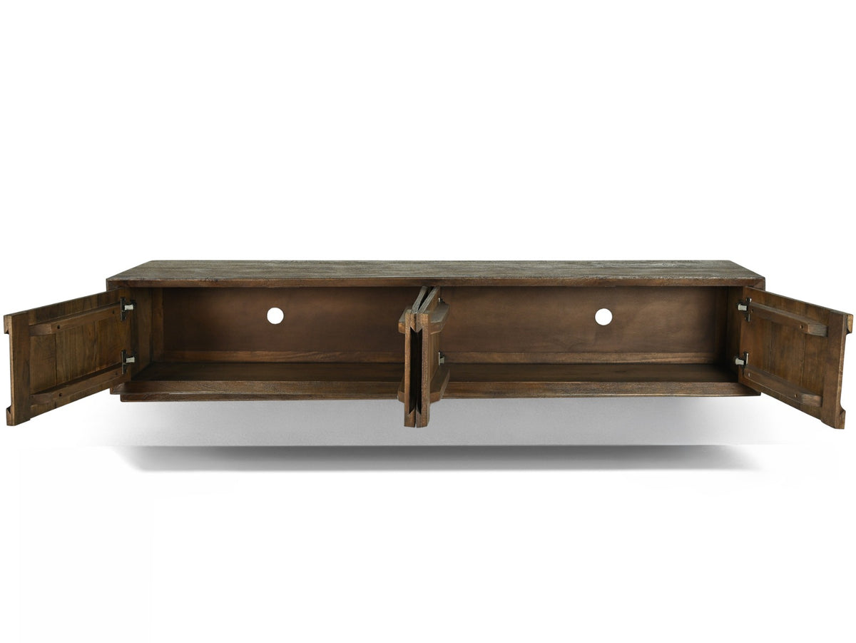 TV-Meubel Cortez zwevend bruin mangohout, detail van de functie