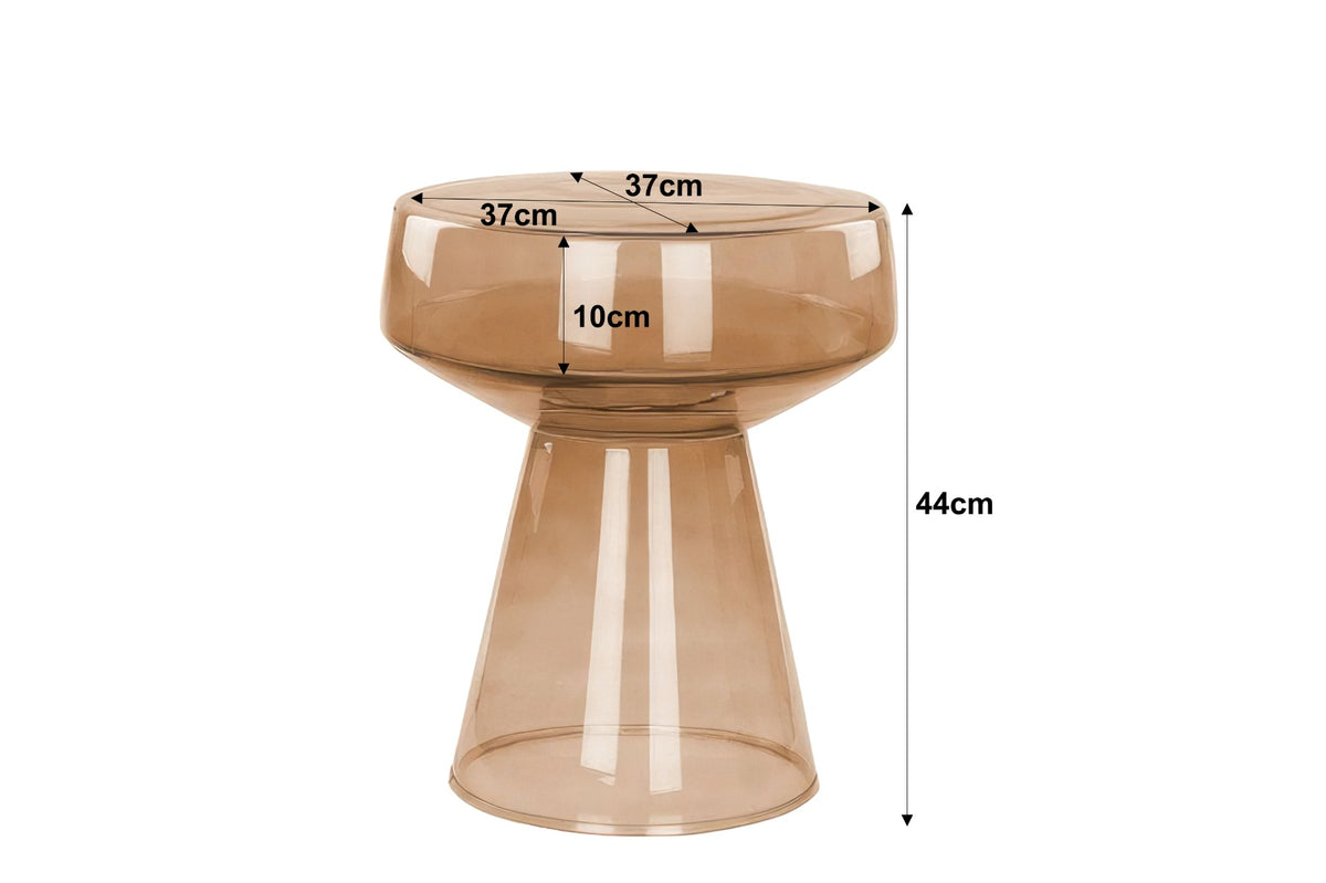 Bijzettafel Bo bruin glas, maatvoering met afmetingen