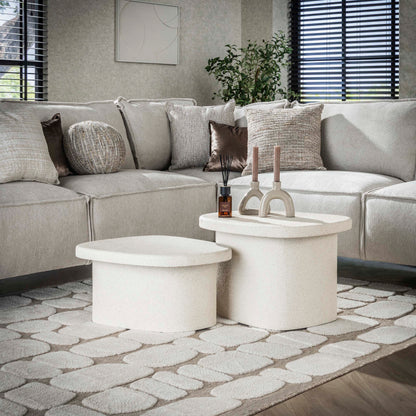 Salontafel Set Lamar klein wit marmer magazijn leegverkoop, vooraanzicht in een interieur