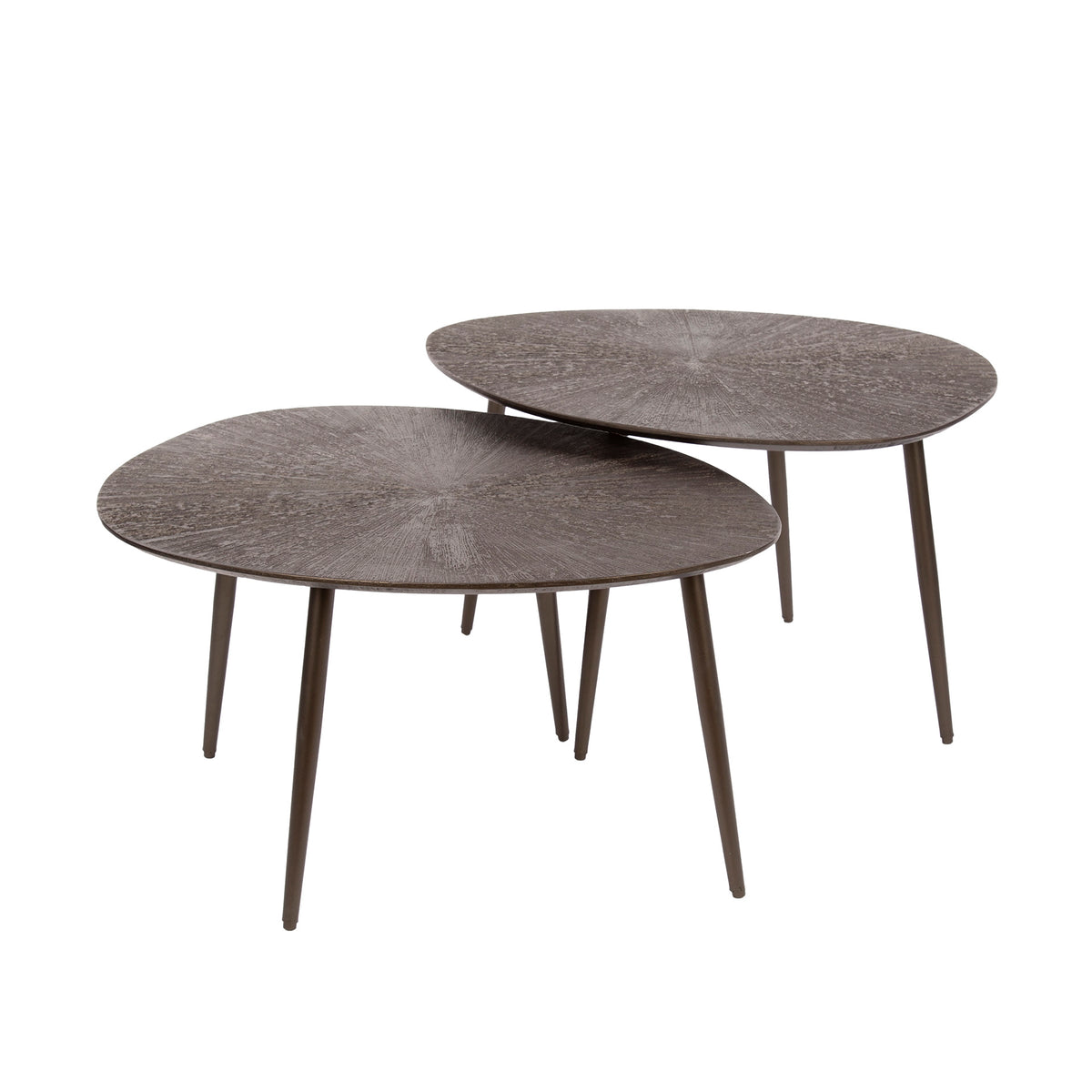 Salontafel Ray Leaf Set Van 2 metaal bruin, schuin vooraanzicht op witte achtergrond