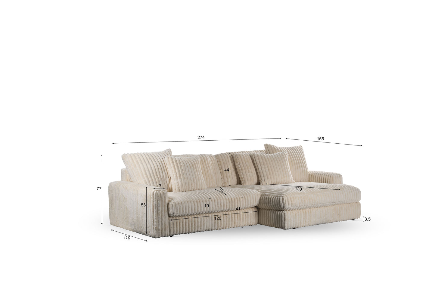 Hoekbank Ostrava | Beige Vito | Longchair L+R