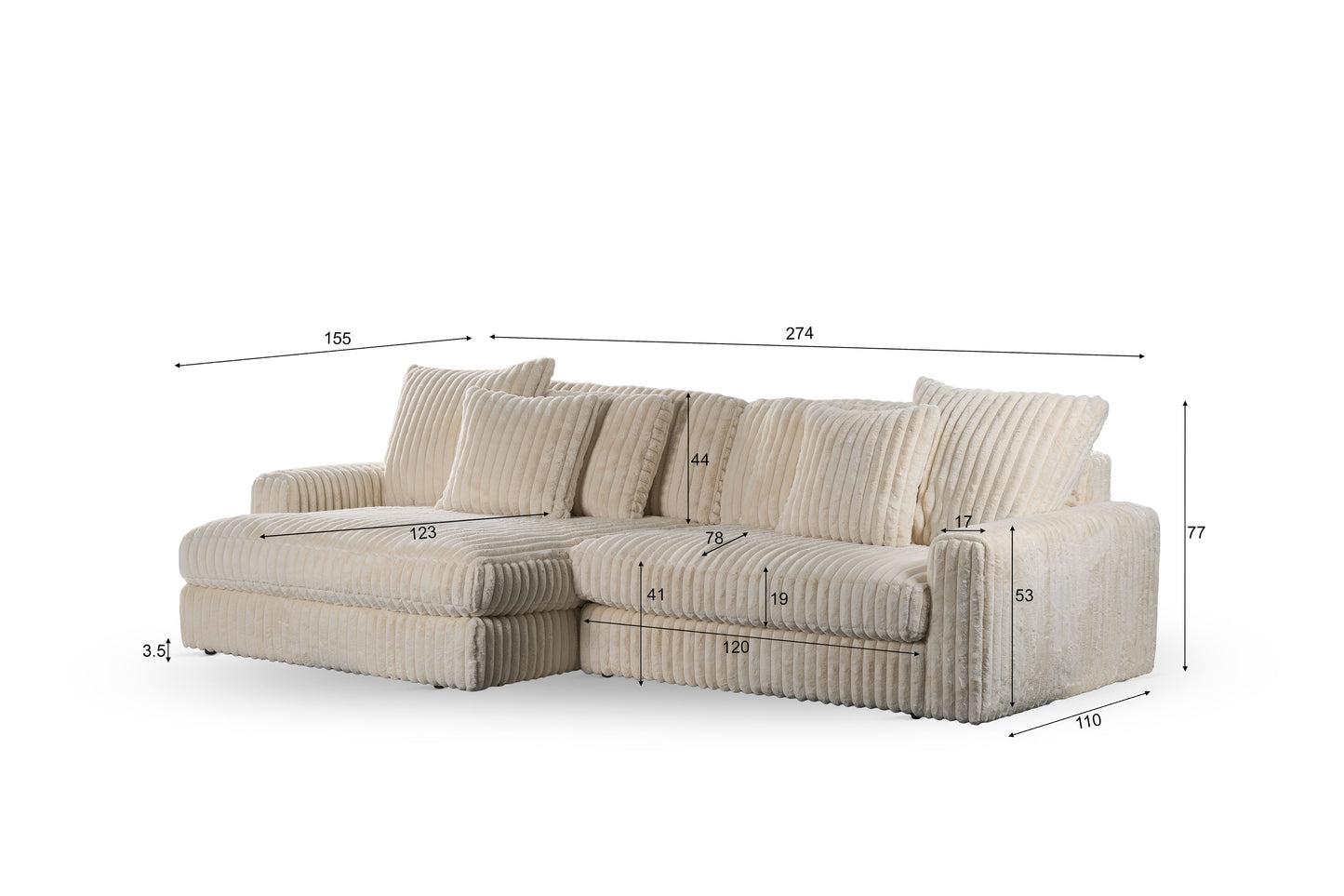 Hoekbank Ostrava | Beige Vito | Longchair L+R