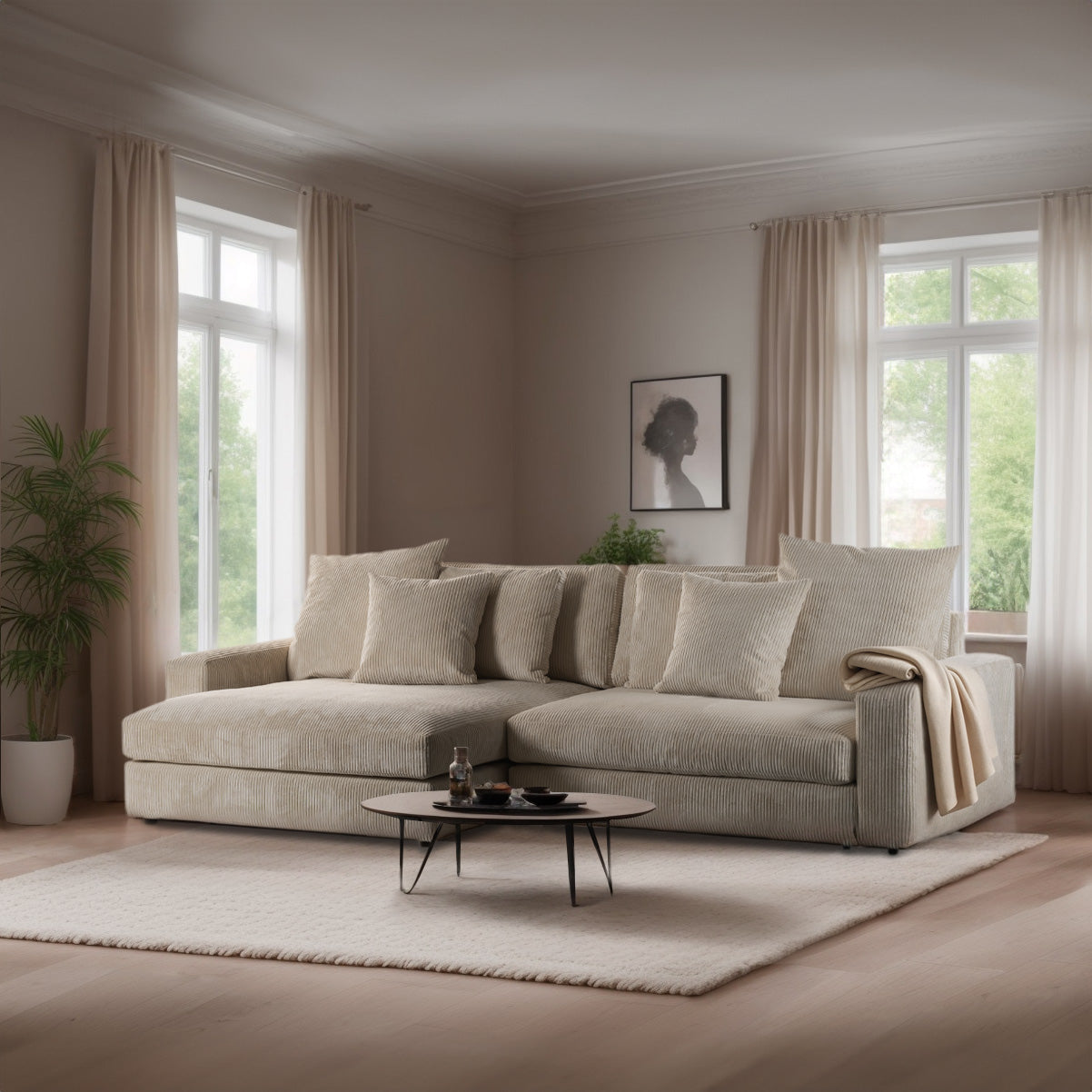 Hoekbank Lincoln | Naturel Ribcord | Longchair L+R