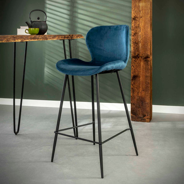 Barstoel Brandon | Velours Blauw | Magazijn leegverkoop