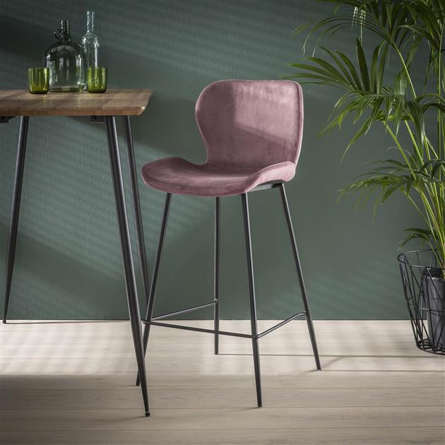 Barstoel Brandon | Velours Roze | Magazijn leegverkoop