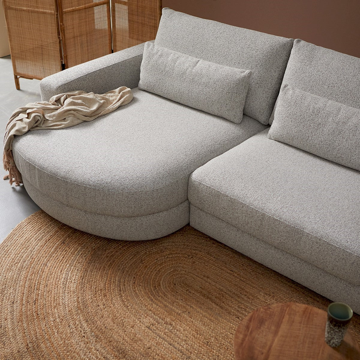 Hoekbank Como wit puente chaise lounge rond, detail van het materiaal