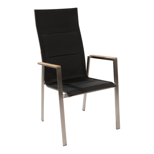 Stapelbare Tuinstoel Marmaris | Zwart Hoge Rug RVS