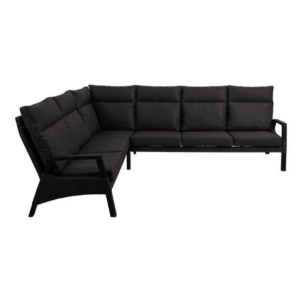 Lounge hoekset Treviso antraciet wicker, vooraanzicht op witte achtergrond