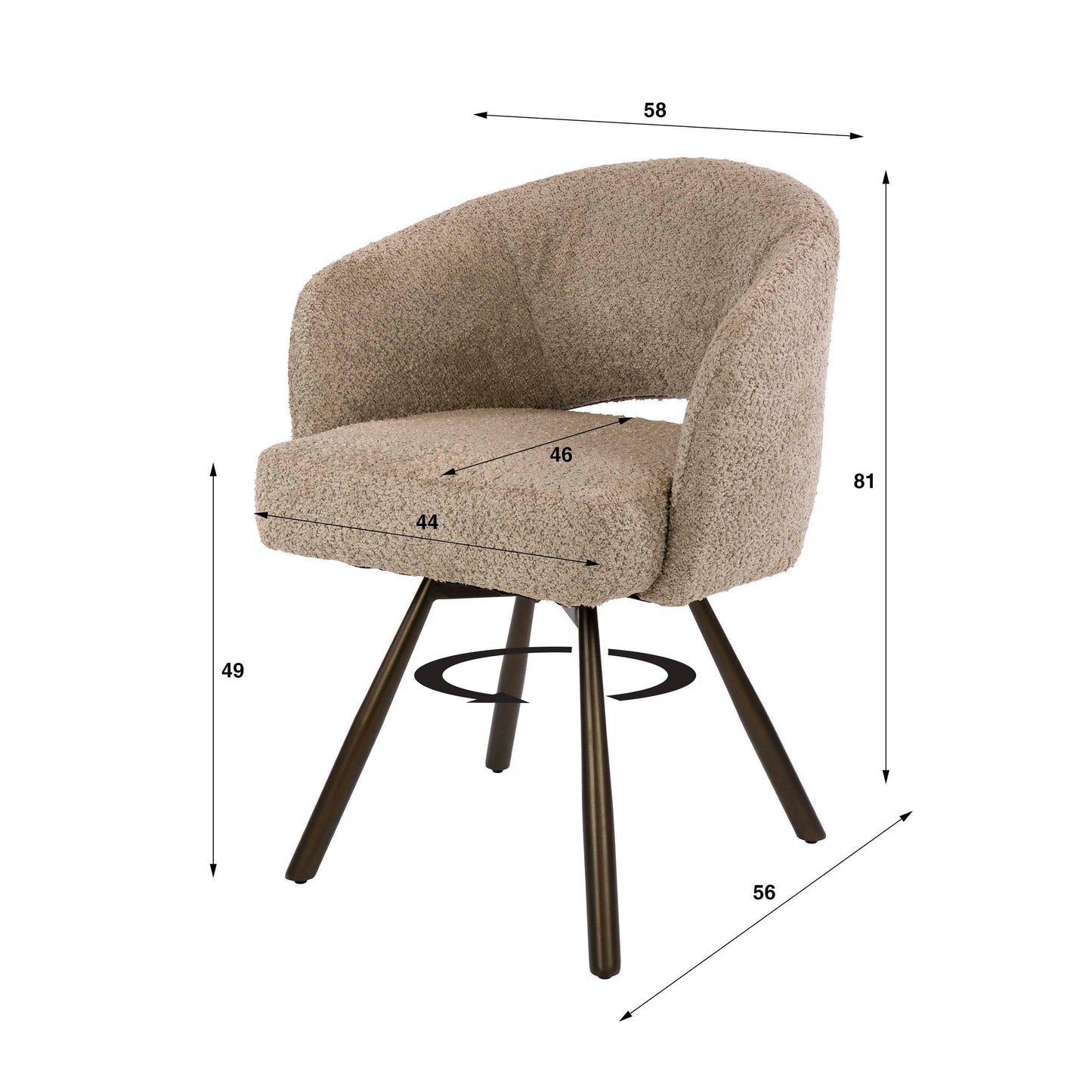 Eetkamerstoel Salon | Stof Bouclé | Bruin