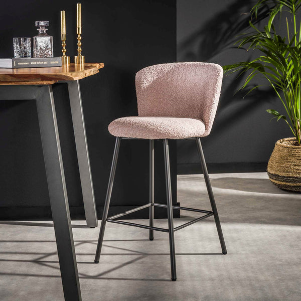 Barstoel Courbe | Roze Bouclé | Magazijn leegverkoop