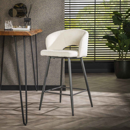 Barstoel Salon | Wit Bouclé | Magazijn leegverkoop