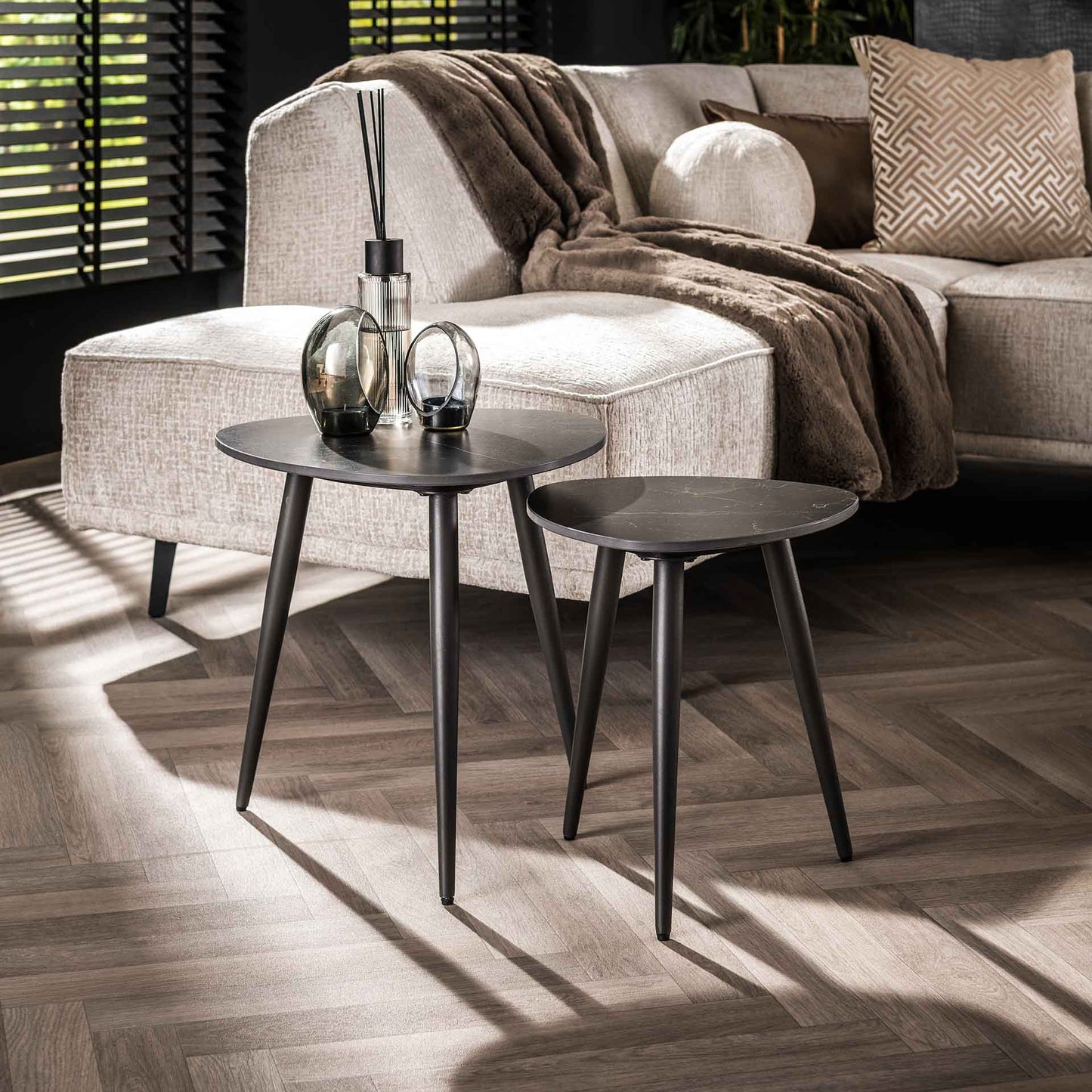 Bijzettafel Marcus | Set Van 2 | Zwart Keramiek