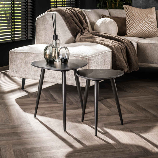 Bijzettafel Marcus | Set Van 2 | Zwart Keramiek